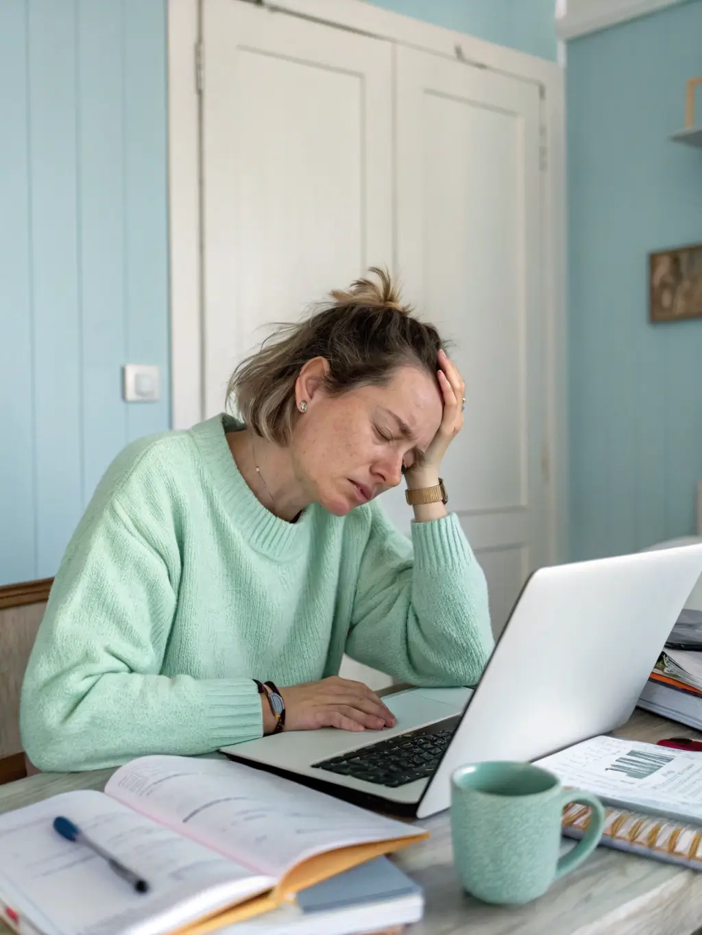 A person experiencing daytime fatigue and struggling to stay awake, highlighting the consequences of untreated sleep disorders.