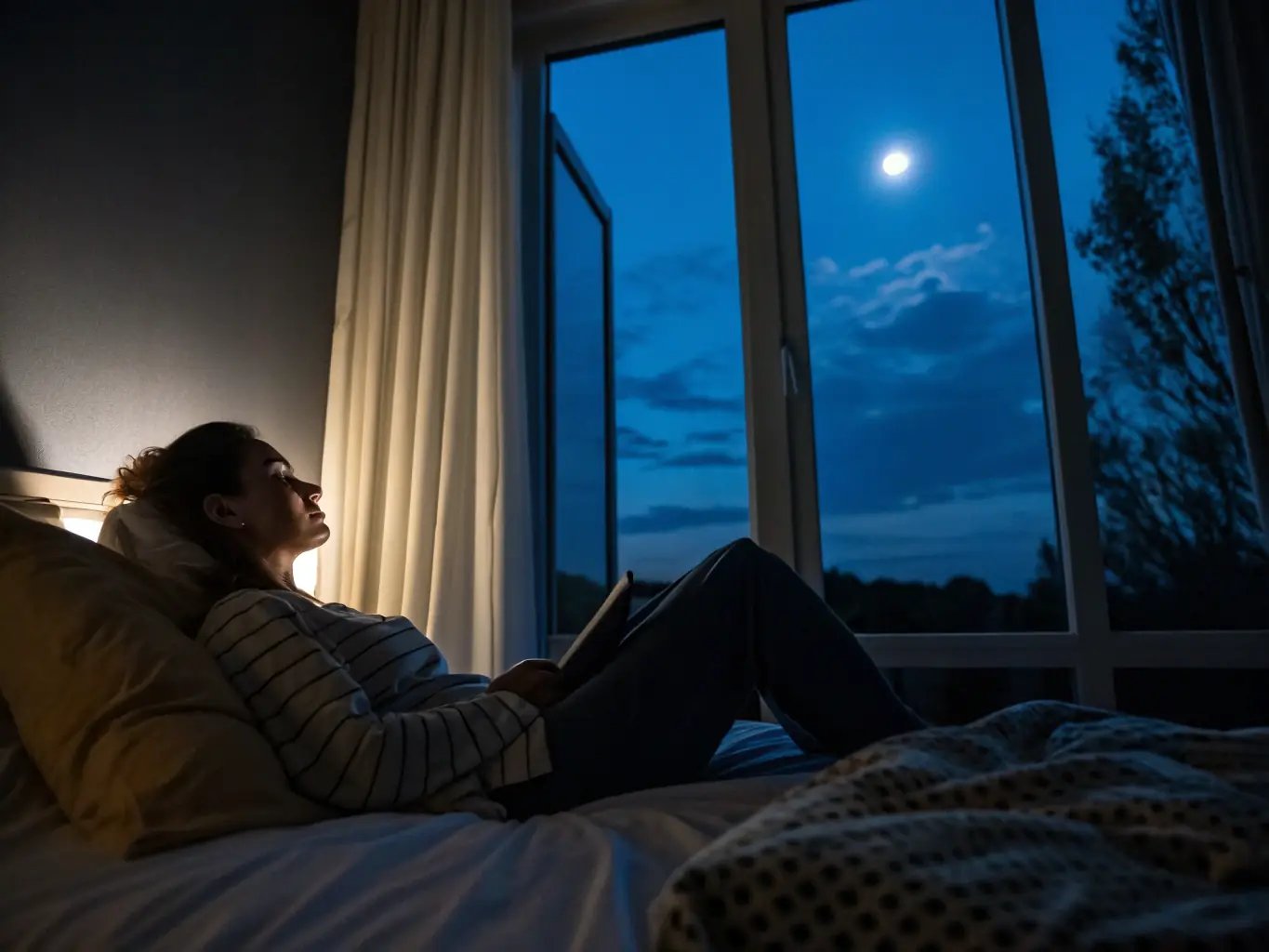 A serene bedroom setting with a person peacefully sleeping, representing the goal of improved sleep quality through medical interventions.