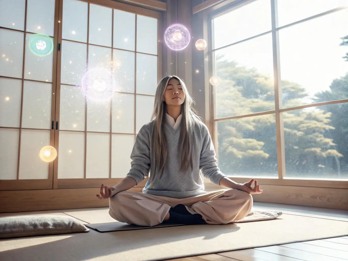 A person practicing mindful meditation in a calm environment, illustrating the benefits of lifestyle changes for better sleep.